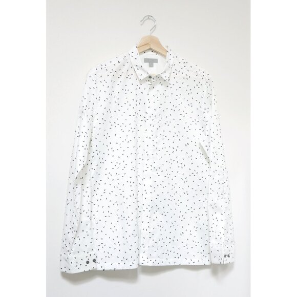 COS Men's Black on White Confetti Long Sleeve Button Down Shirt - Picture 1 of 7